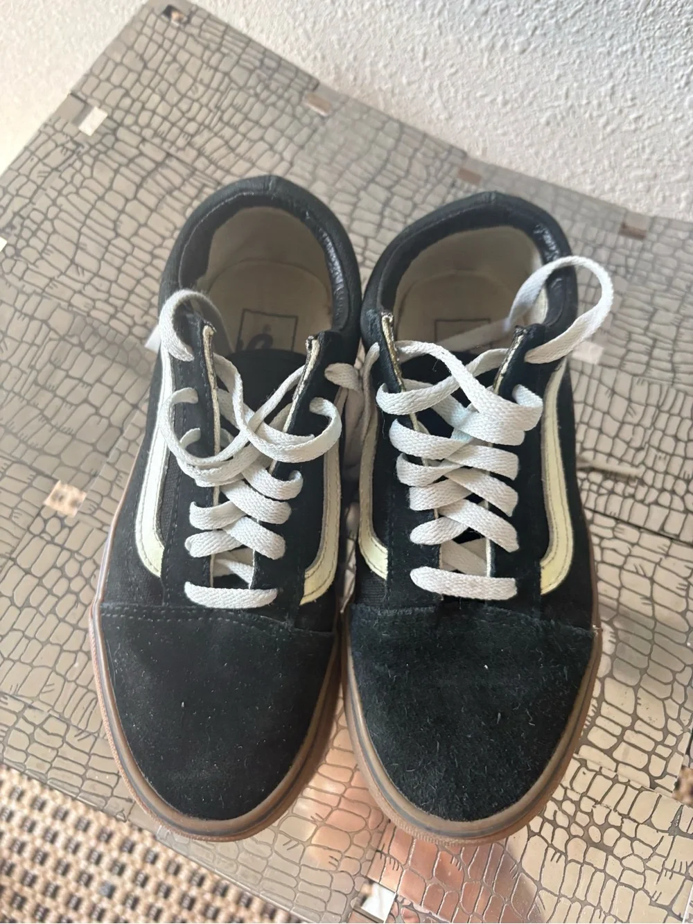 Vans Black Suede Low-Top Sneakers with White Stripe and Gum Sole